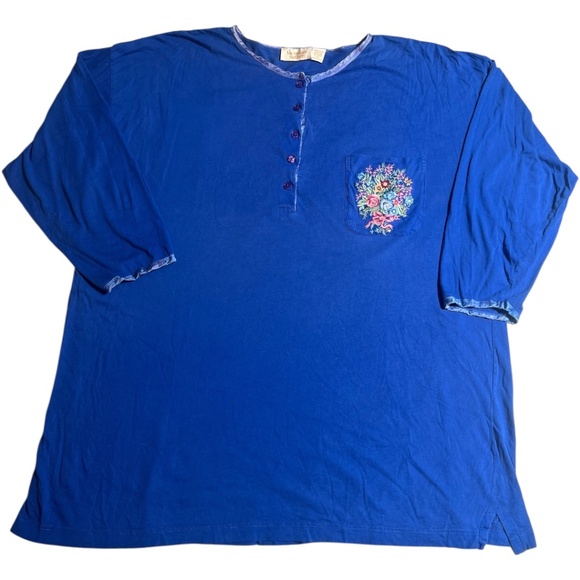 Victoria’s Secret Gold Label Vintage 80s Embroidered Blue Nightgown Size Large - Picture 1 of 8